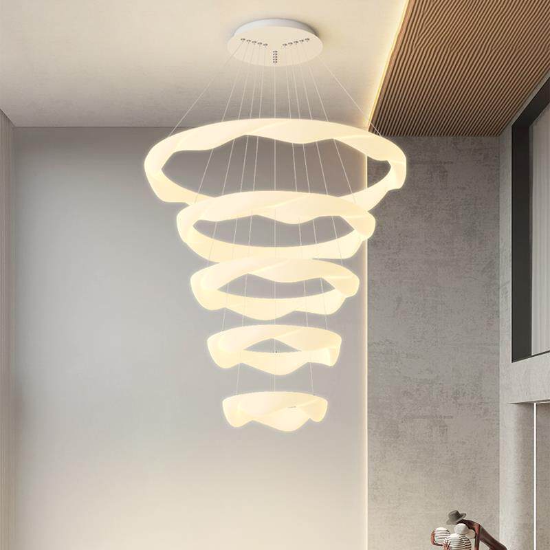 复式挑空吊灯客厅中空大灯loft别墅楼梯现代简约奶油风大厅餐厅灯