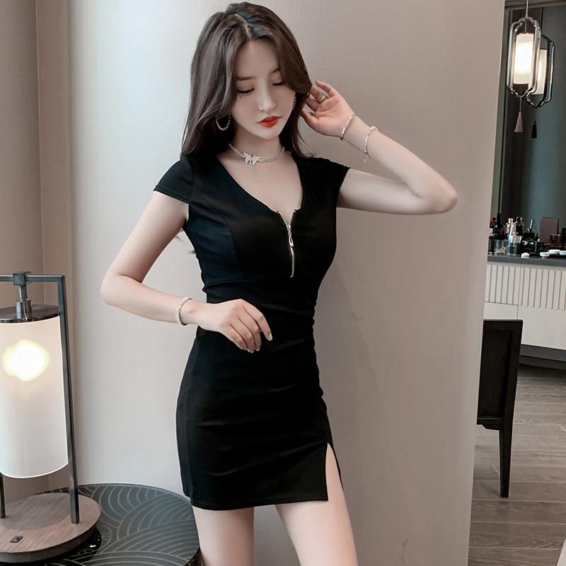夜总店小黑裙气质夏季黑色夜场连衣裙小个子收腰显瘦紧身遮肚短裙