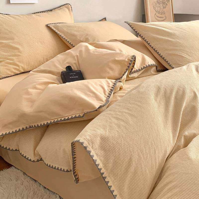 简约条纹全棉水洗棉被套单件150x200x230纯棉被罩四件套宿