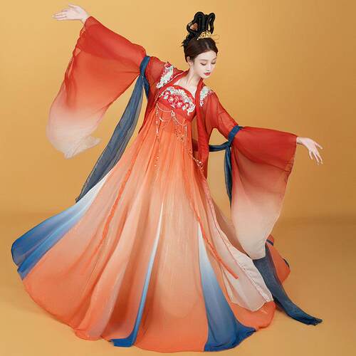 汉唐夏辉同款大唐夜宴舞蹈服古典舞连衣裙演出服女飘逸中国风长袖