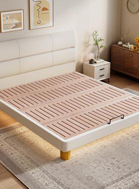 纯实木升级榉木床板薄床头齐边现代简约卧室静音双人主卧床可定制