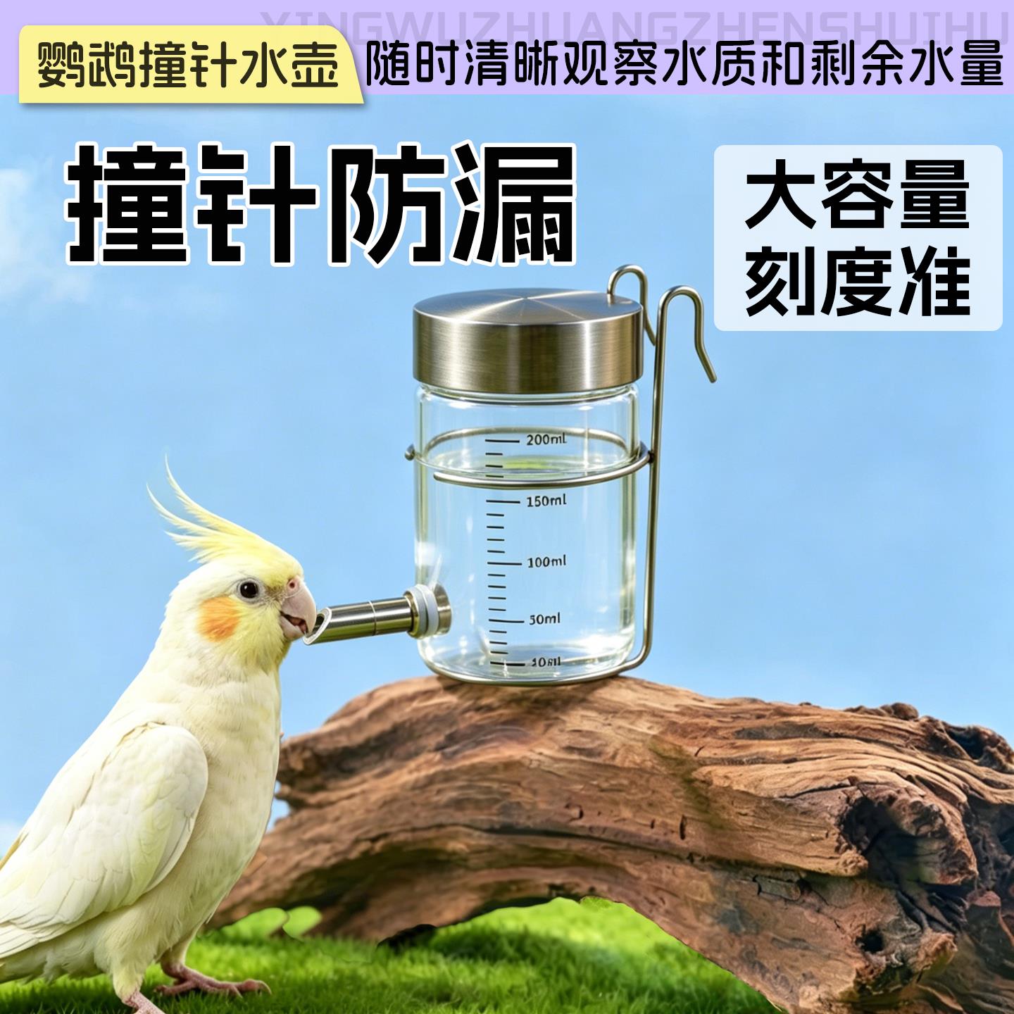 鹦鹉撞针喂水器防漏防撒虎皮牡丹小太阳大容量静音不漏水喂水壶