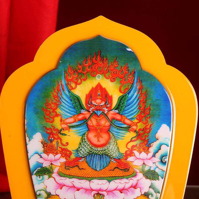 藏式大鹏鸟金翅铂金实木烤漆相框摆件挂画装饰家用十相自在唐卡图