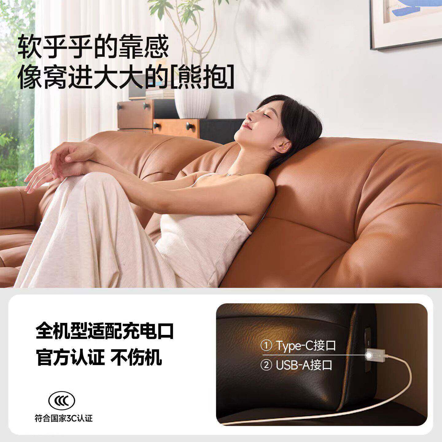 中古风客厅实木沙发复古头层牛皮2026新款小户型直排云朵真皮沙发