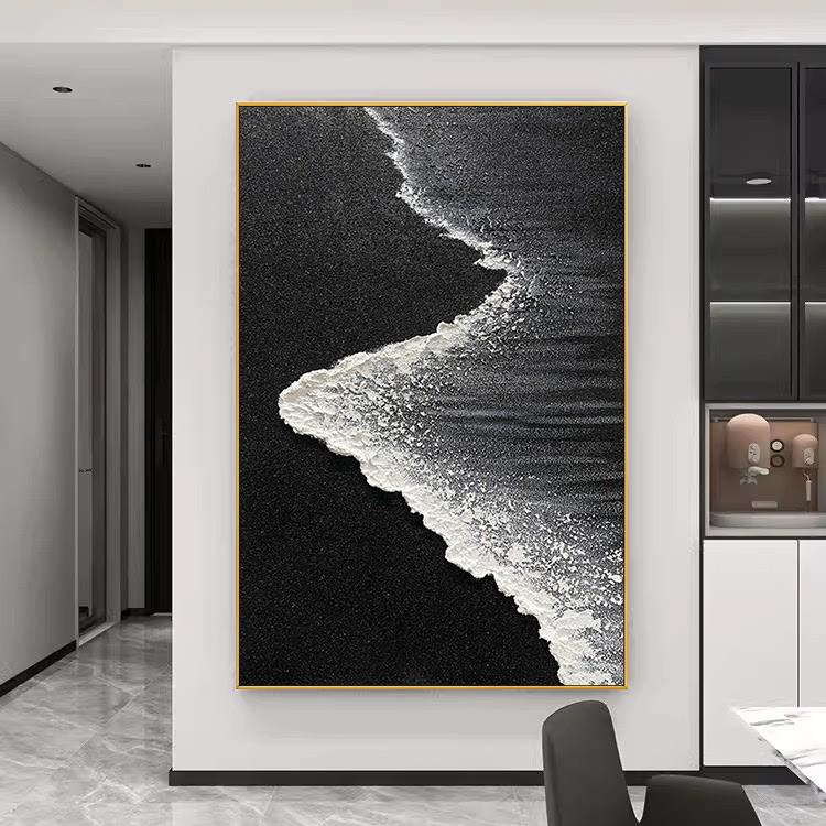 手绘挂画黑白装饰画客厅油画肌理墙《背景》玄关浪逐画沙发