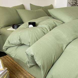 a类双层皱皱纱四件套床单水洗棉单件被套罩四季 通用纯宿舍三件套