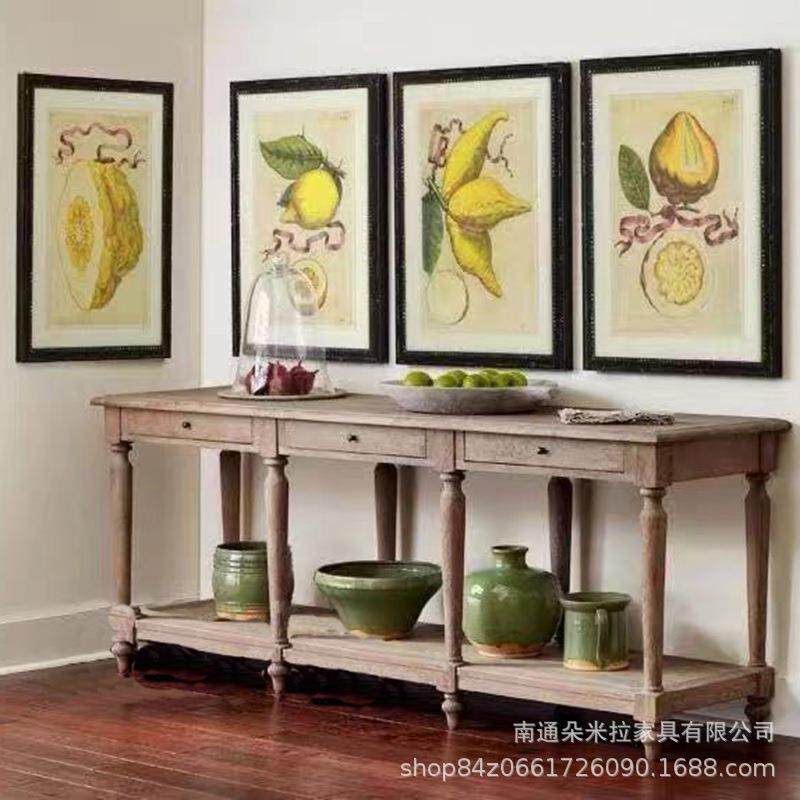 美式乡村实木原木玄关柜 客厅简约复古做旧门厅展示柜