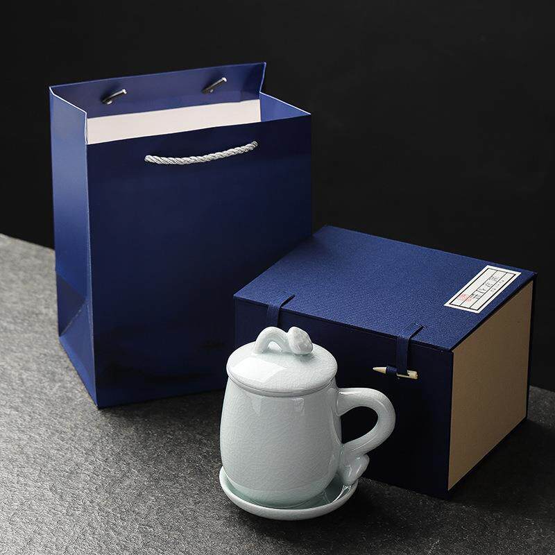 汝窑办公杯茶水分离泡茶杯陶瓷中式如意茶杯过滤大容量老板杯