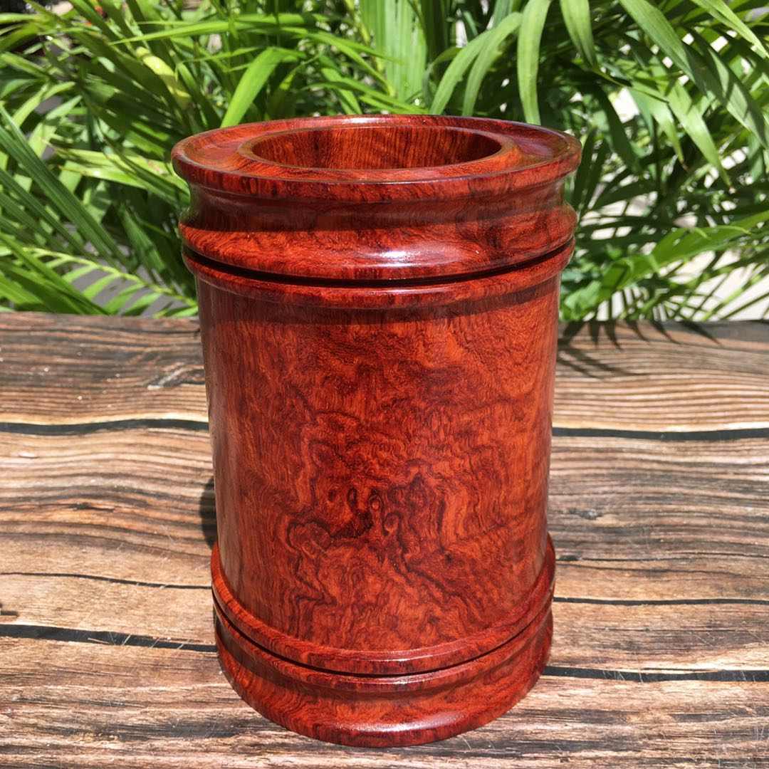 红木笔筒缅甸花梨木办工桌面笔插笔筒整体实木质收纳筒缅花大画筒