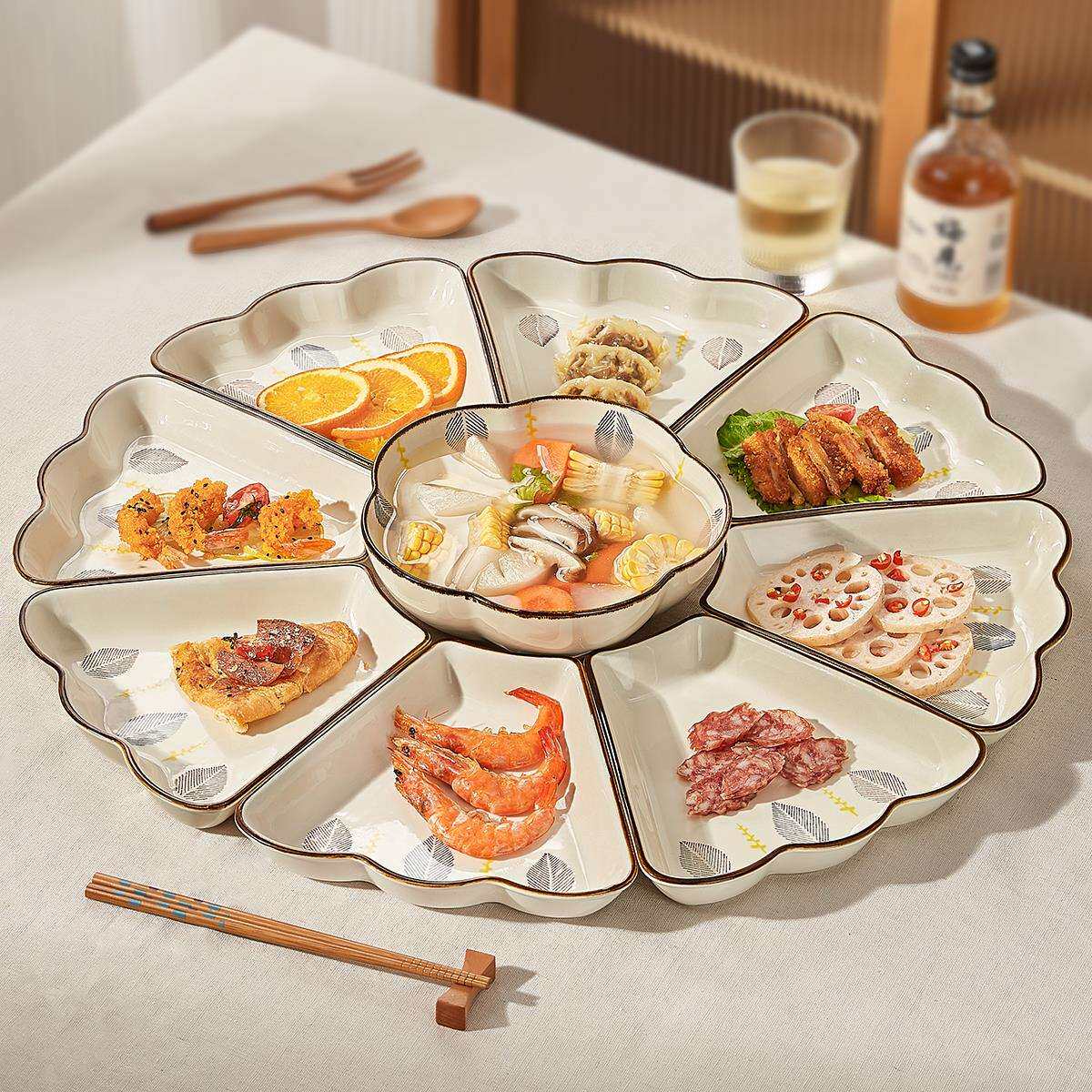 团圆拼盘餐具组合团年夜饭家庭盘子菜盘家用2024新款圆桌碗碟套装