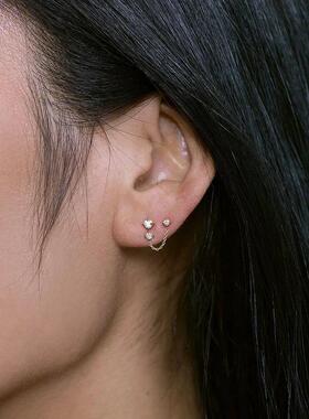 Aide 925 Sterling Silver Double Studs Three Clear Zircon Sma