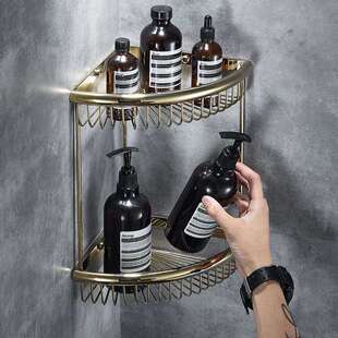 浴室置物架卫生间壁挂转角架淋浴房双层三角蓝角架全铜网篮收纳架