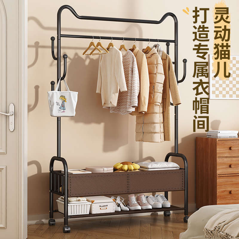 晾衣架落地卧室可移动简易衣帽架室内房间挂衣架子家用衣服收纳架