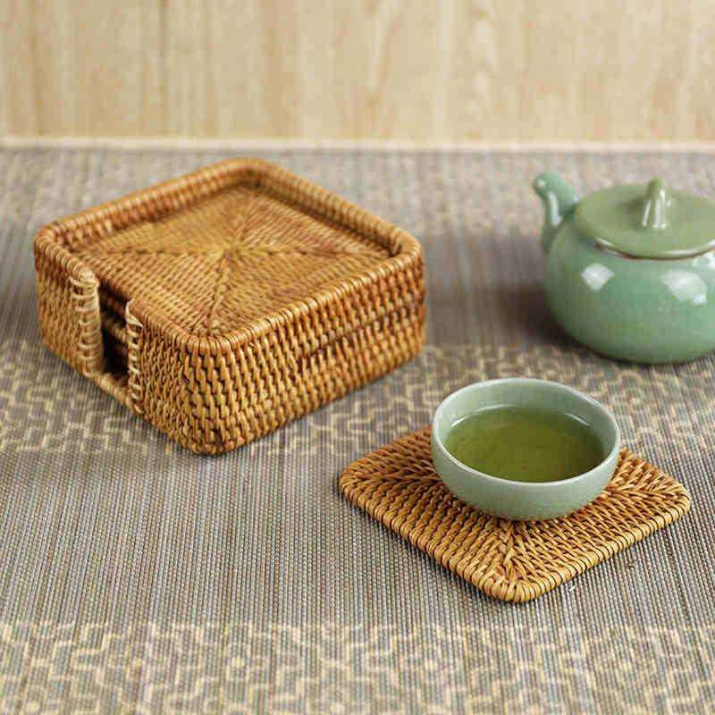 越南藤编杯垫套装 养壶垫品茗垫子茶垫茶具配件秋藤 咖啡杯垫