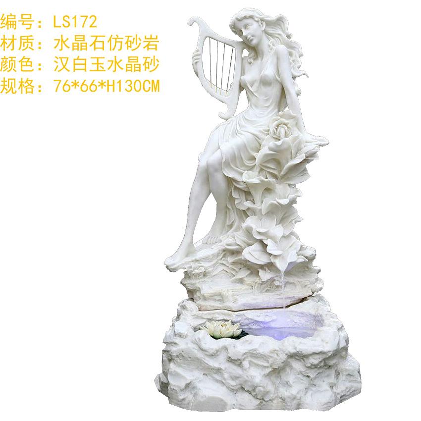 欧式美女弹琴许愿池喷泉流水客厅花园雕塑落地造景水池装饰摆件