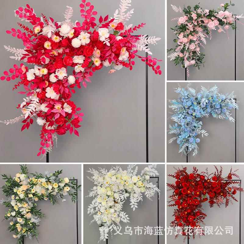 拐角花仿真花婚庆道具仿真路引花背景架拐角花铁艺几何屏风挂花橱