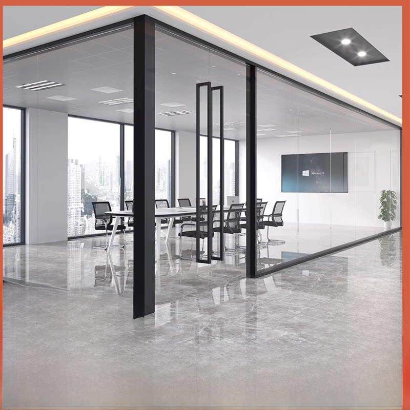 全景玻璃隔墙铝合金屏风高隔断简单磨砂钢化单层玻璃一体材料隔声