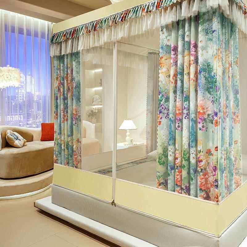 新款直销双层坐床式蚊帐印花韩版家用床幔儿童防摔遮光防尘蚊帐