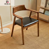 欧风实木餐椅ins广岛靠背椅餐厅会议简约家用扶手客厅奶茶店椅子