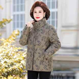 新款女士冬外套洋气8868奶奶花保暖复古上短季款印妈衣妈羽绒服
