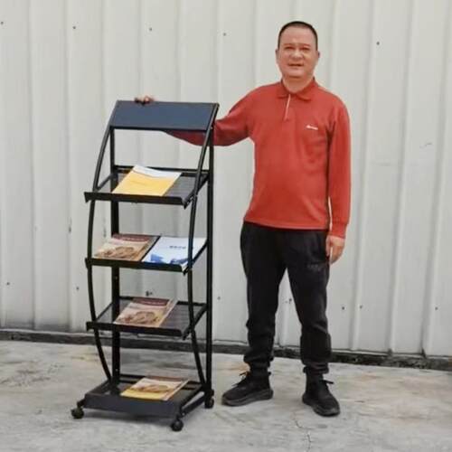 黑色铁质落地杂志架适用于办公室报刊展示 可叠加式杂志架601型号