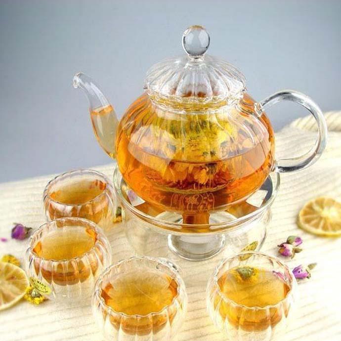 高硼硅可直烧加热南瓜条纹壶玻璃茶具套组整套功夫茶具组合