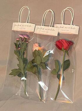 直销新款透明OPP手提袋满天星塑料贴纸手拎袋 情人节单只玫瑰花包