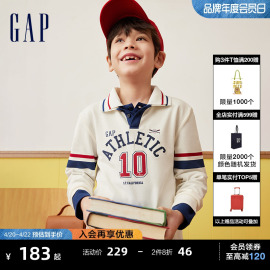 Gap男童2024春季logo数字撞色条polo衫儿童装长袖T恤890483