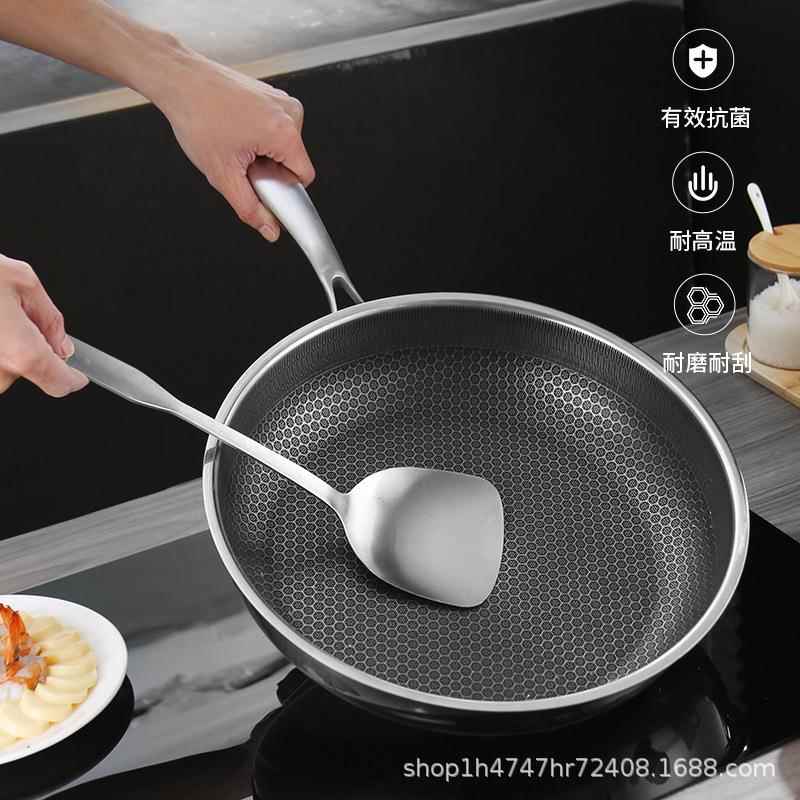 不锈钢蜂窝煎锅不粘锅无涂层家用全屏煎蛋锅煎牛排煎饼锅具平底锅