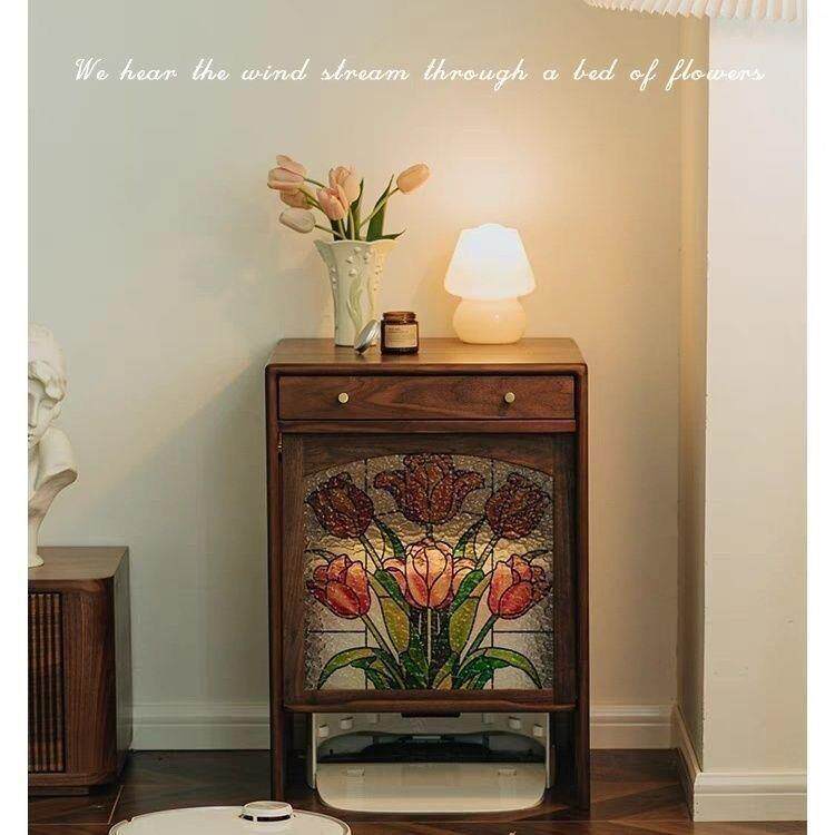 扫地机器人石头云鲸科沃收纳置物架实木黑胡桃木色收纳柜子新中式