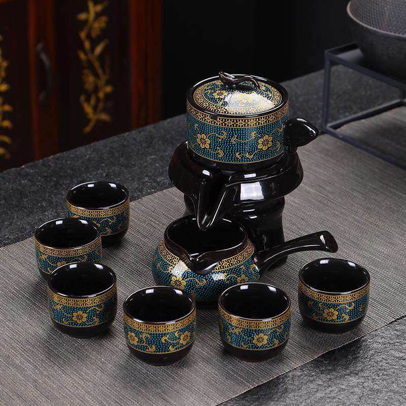 哥窑半自动时来运转茶具复古仿石磨茶具套装懒人防烫陶瓷礼品