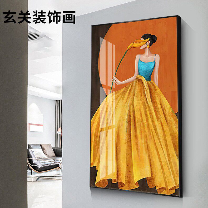 新款直销入户门玄关画现代简约过道走廊衣帽间轻奢装饰画橙色美女