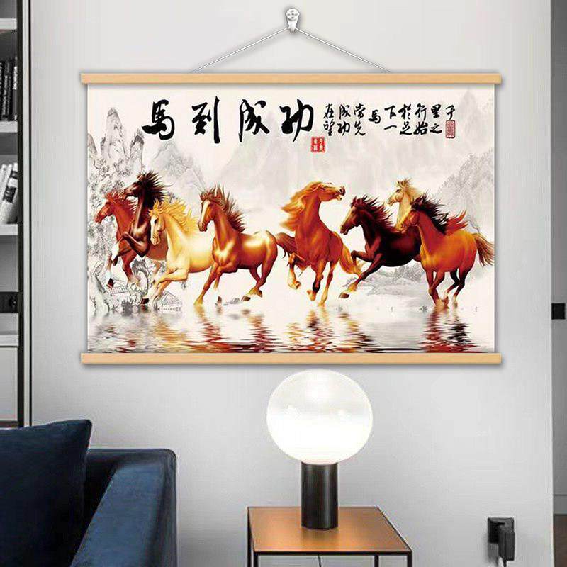 马到成功装饰画办公室挂画八骏马壁画客厅书房茶室中式画天道酬勤