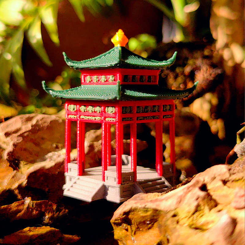 中式古建筑模型莲花亭小摆件假山水陆鱼缸微景观盆景书房造景房子
