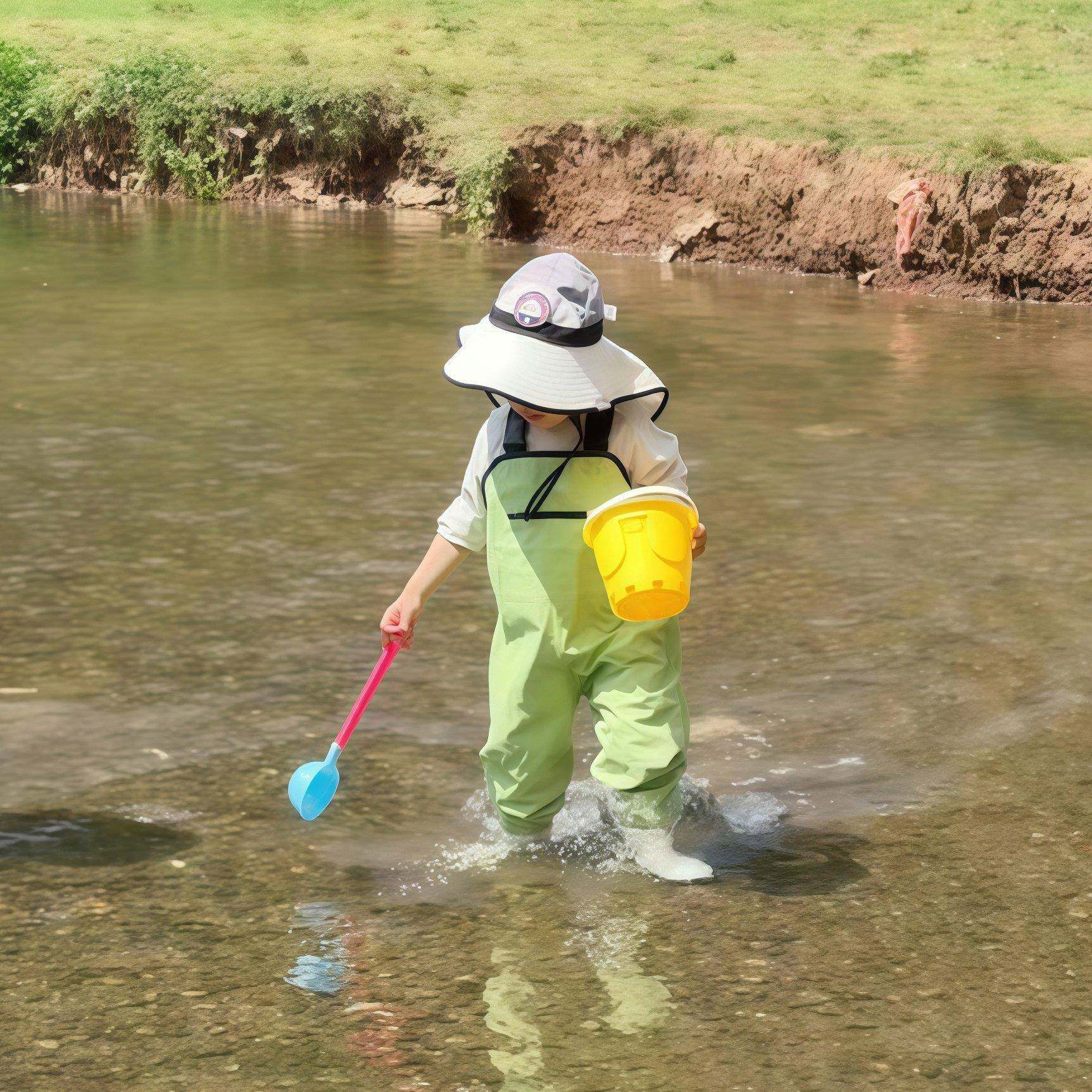 儿童赶海连体裤轻便玩水涉水幼儿园防水衣服赶海工具抓鱼雨裤沙滩