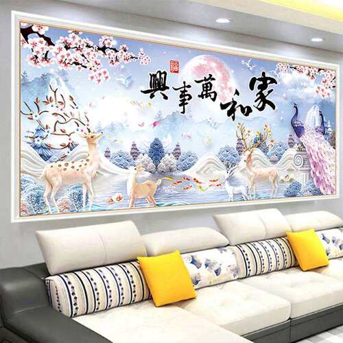 蒙娜丽莎十字绣2024新款线绣客厅家和万事兴孔雀麋鹿图自己绣手工