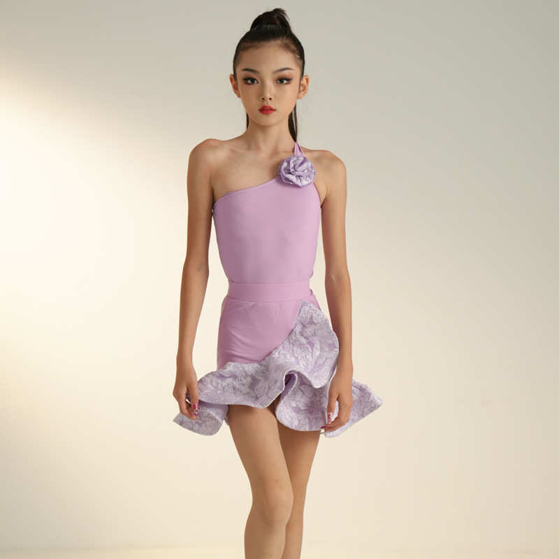 舞蹈儿童少儿练女童功服红新款faz网服高级拉丁服套装表演拉丁舞