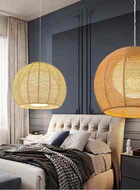 日式酒田园编艺术麻绳吊灯餐厅吧工民宿藤客厅手编KQI织灯