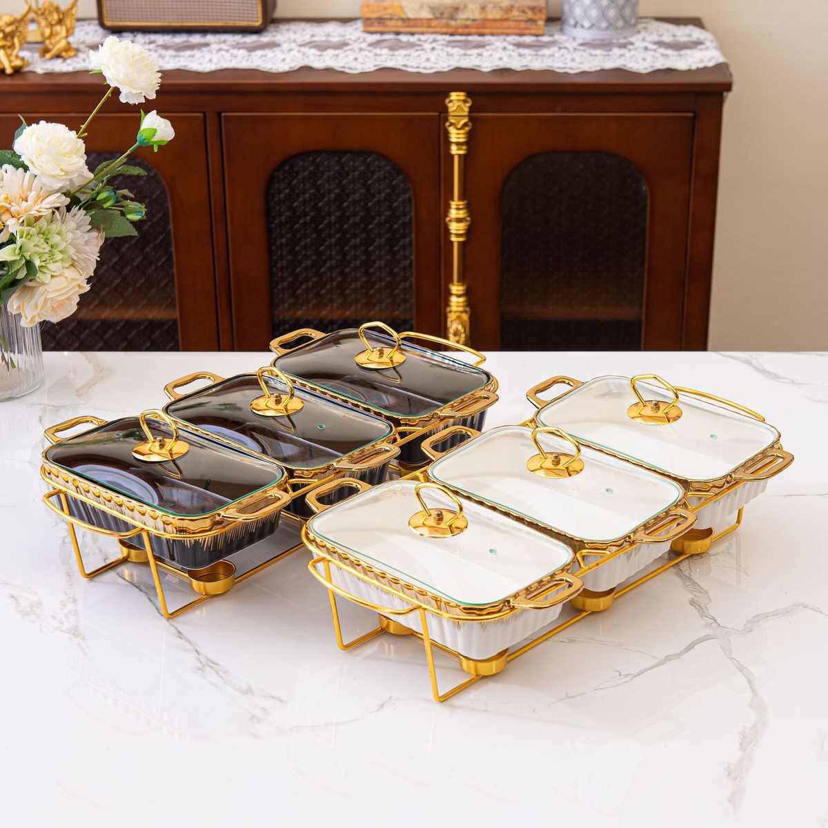 ware锅3pcs汤锅bake餐具 陶瓷三格casserole烤家用双耳干 加热盘