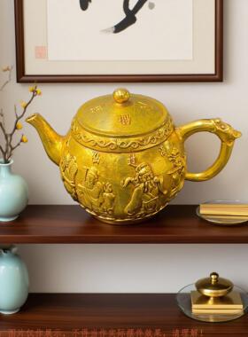 复古纯铜鎏金八仙过海茶壶仿古做旧摆件 铜工艺品 文创市集老物件