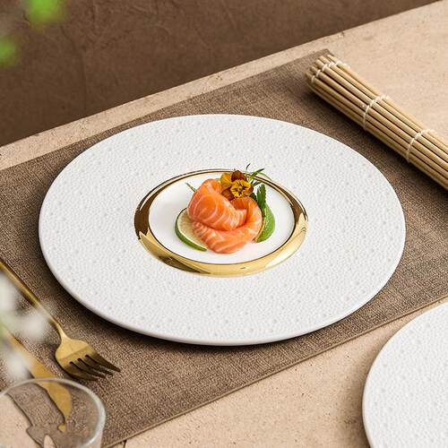 流星雨西餐盘餐厅特色摆盘金边高级感酒店分子料理位上盘白瓷平盘