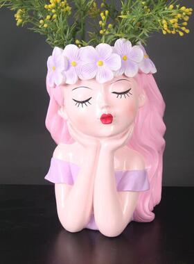 仙女花器创意多肉中号花盆小清新花瓶摆件客厅干 干燥花装饰树脂