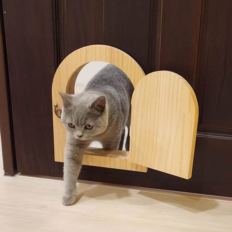 实木猫门宠物木门双向猫门洞卧室猫洞门木线条自由出入猫咪门