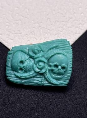 高瓷绿松石刺骨骷髅头吊坠锁骨链坠挂件配手链串21.8×15.4×6mm