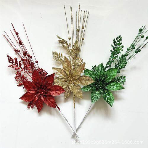 Glitter Plastic Flower Pick 43cm Christmas Tree Decoration