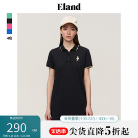 eland衣恋连衣裙短袖，t恤裙polo领糖果色，运动风长款t夏