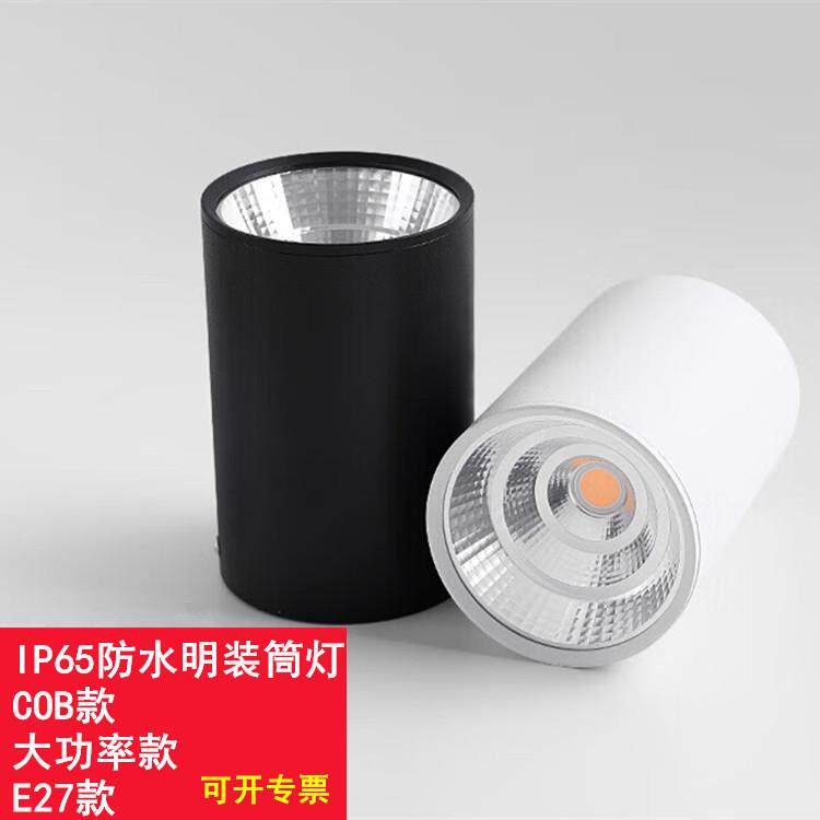 防水明装筒灯cob圆形射灯免开孔工程筒灯led明装室外E27筒灯
