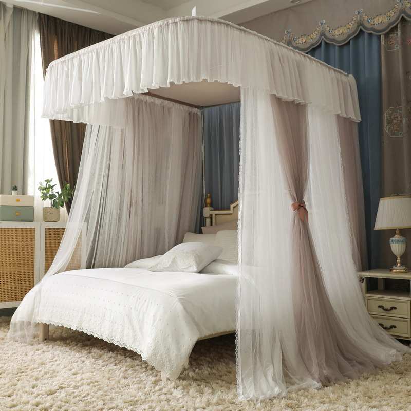 门u宫廷.1风米蚊帐1公主/导轨轨道 床5家用三开双人.8m落地伸缩型