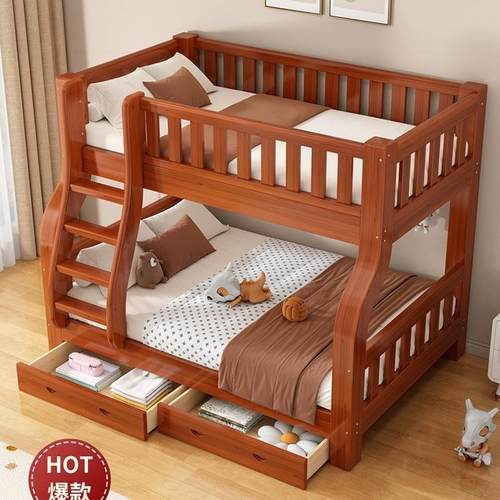 实木上下床高低双层床上下铺木床小户型多功能组合儿