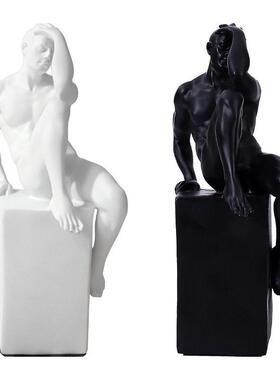 现简约抽象人物沉思者雕塑摆件玄关家居展厅橱窗客厅酒柜装饰品